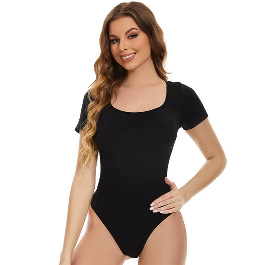 Sexy Women'S Underwear Short Sleeve Body Sliming Shaping One Piece Bodysuits Tummy Control round Neck Thong Shape Wear